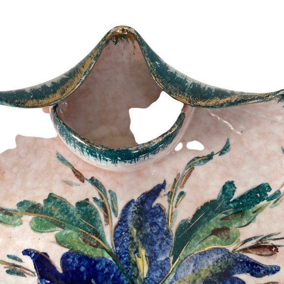 Vintage Italian Hand Craft Pottery Bowl Gold Edges Italy 5485 Blue Red Flower Se - Picture 4 of 8